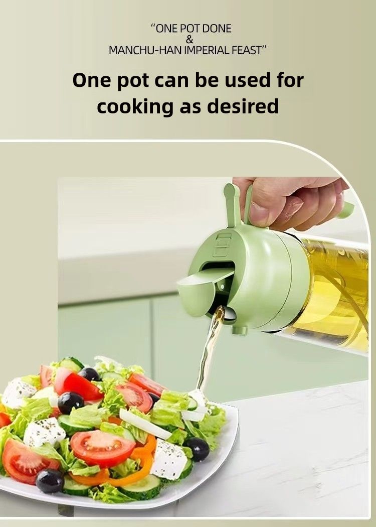 470ml Glass Oil Dispenser Bottle - Dual-Function Spray & Pour, Wide Mouth, Leak-Proof Design, Ergonomic One-Handed Use, Easy to Clean, Drip-Free Kitchen Oil Container  