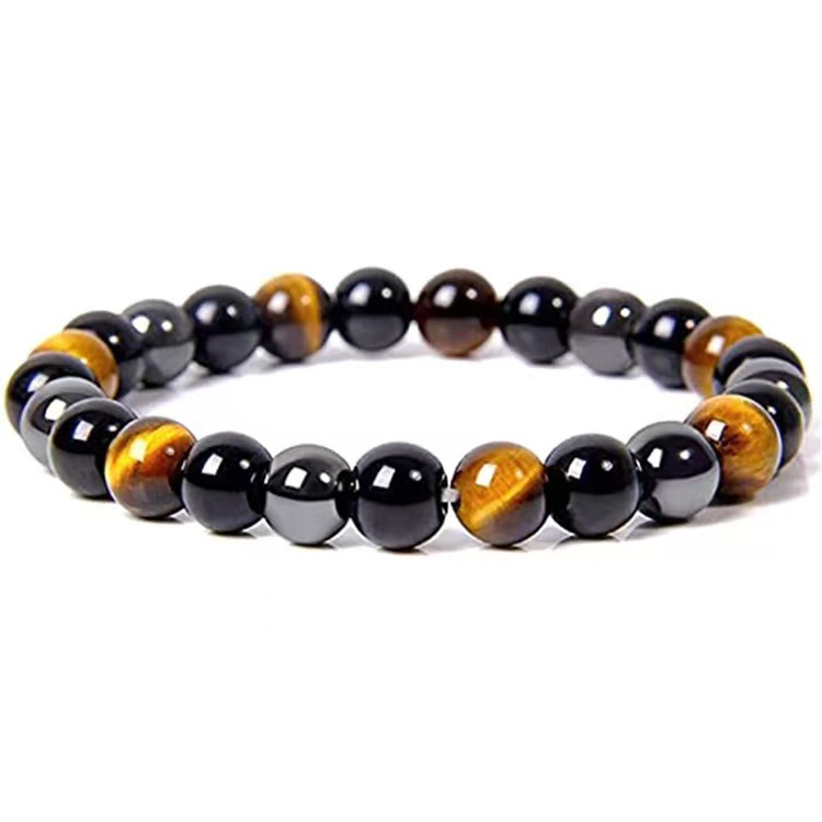 Tiger eye stone bracelet Tiger eye stone imitation black agate beaded bracelet Imitation obsidian male and female couple elastic rope bracelet