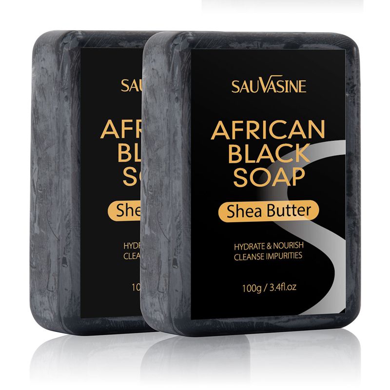 SAUVASINE Black Soap with Shea Butter - Deep Cleansing, Moisturizing Body Soap for Impurity Removal - 100g Handmade Soap