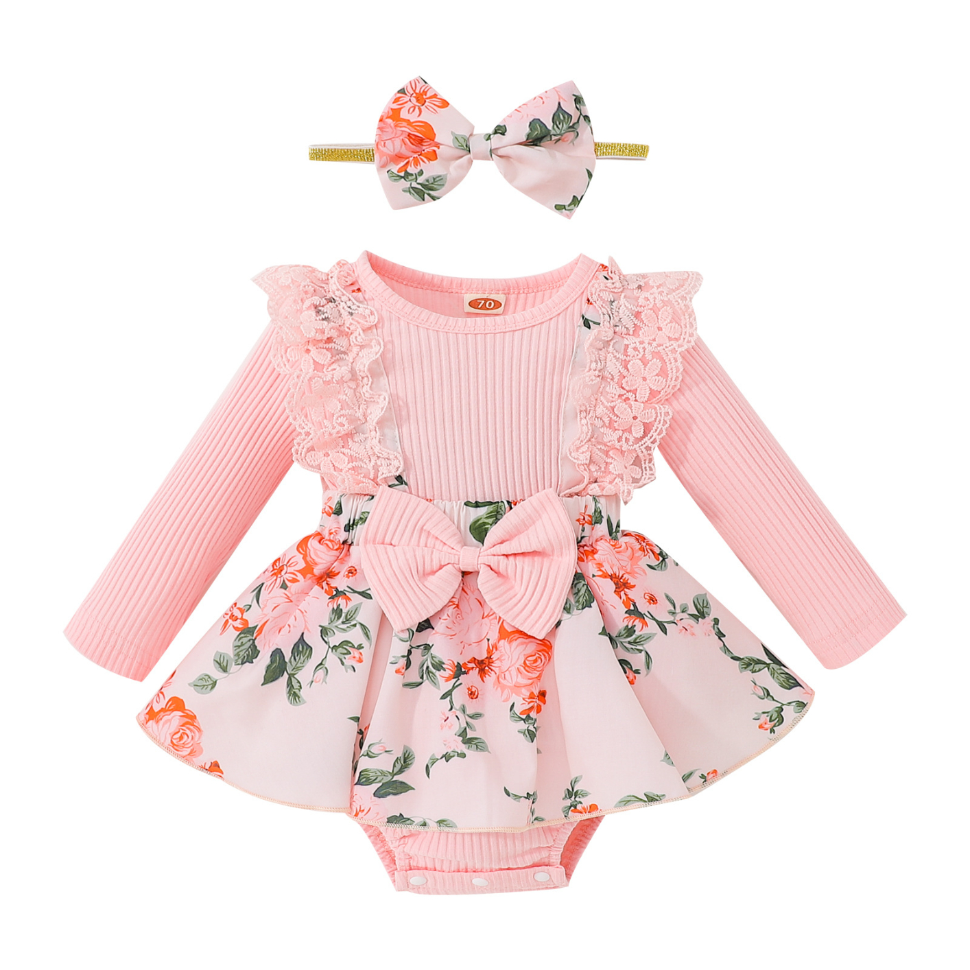 YJ2022S08 newborn baby girl clothing baby jumpsuit floral slip dress ruffled sleeve jumpsuit jumpsuit headband 