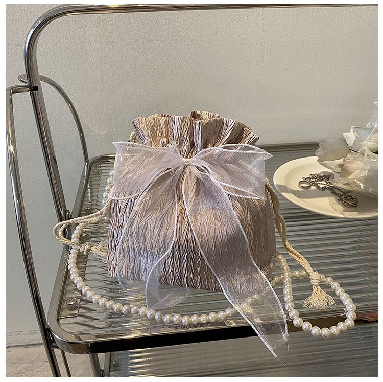 2025 Summer Trendy New Women's Bag, Pearl Pleated Crossbody Bag for Women, Fashion Versatile Single-Shoulder Bag, Korean Niche Texture Ladies' Bag