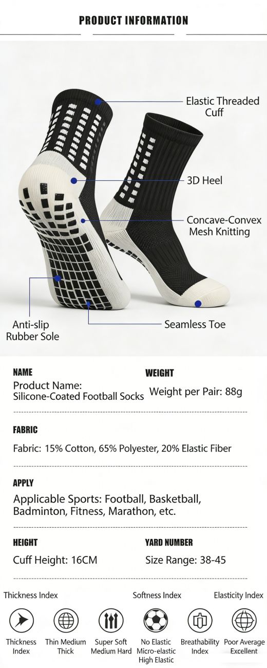 Non-Slip Grip Soccer Socks, Cushioned Mid-Calf Athletic Socks for Men, Anti-Slip Breathable Running Sports Socks with Grip for Football, Cycling, Hiking