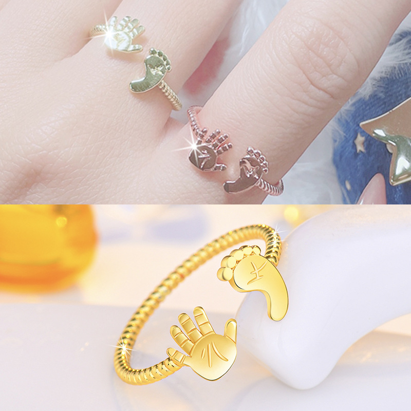 J344 Women's Cute Little Foot Palm Ring Simple Opening Adjustable Ring Jewelry