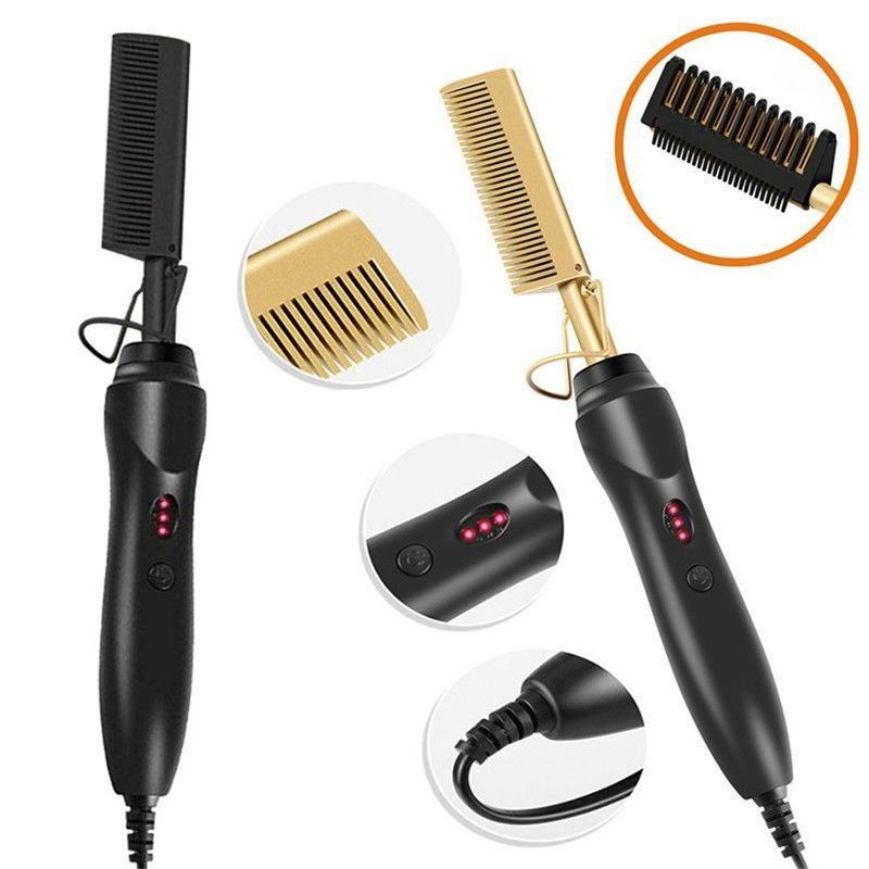 2 in 1 Electric curling hair comb, household curling rod, dual-purpose copper comb for dry and wet use CRRSHOP curling straight, multi-functional electric straight hair comb ，Electric hair comb