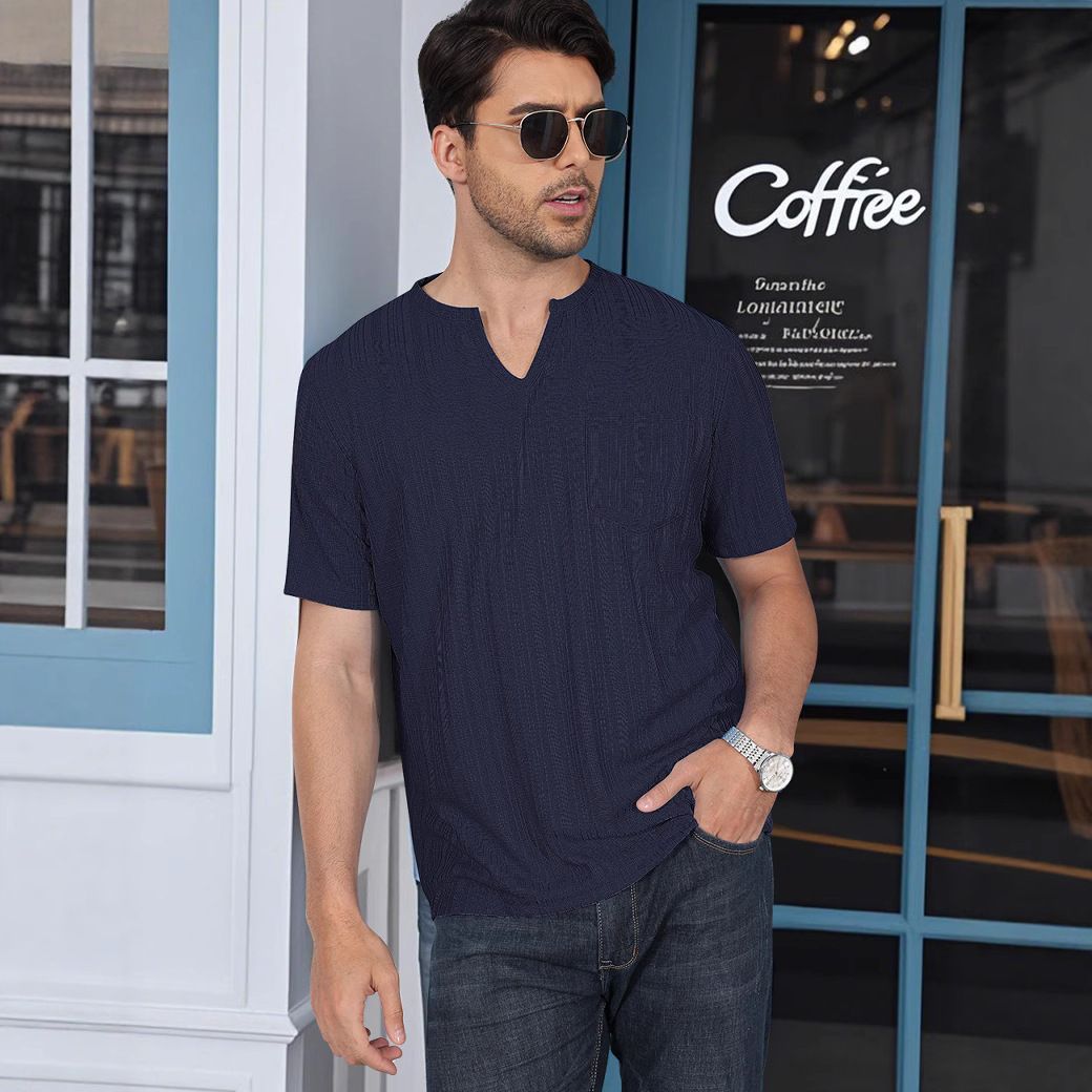 New Men's Jacquard Check Plaid Crew Neck Short Sleeve T-Shirt Casual Loose Business Tops Breathable Tee for Men