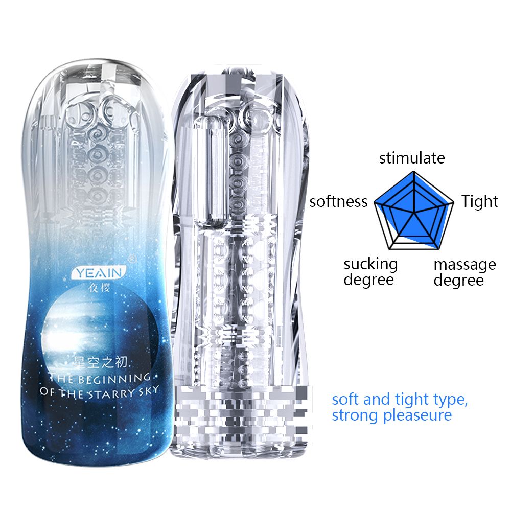 YY715 Manual/Automatic Sucking Extrusion Male Masturbators, Portable Transparent Pocket Pussy Stroker with Vagina Textured Blowjob Sex Toys Penis TPE Masturbation Sleeve for Men