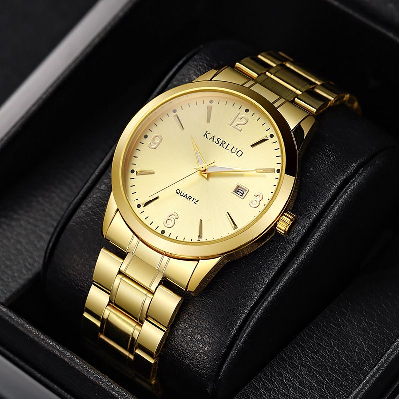 01 Men's New Simple Steel Band Quartz Watch Waterproof Alloy Watch