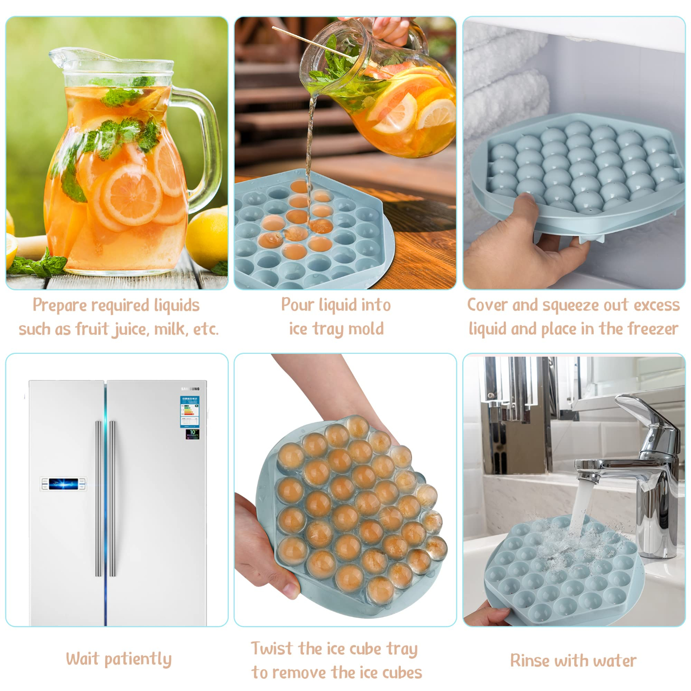 Hexagon Round Ice Cube Tray With Lid,Mini Circle Ice Ball Maker Mold for Freezer,37 PCS Sphere Ice Chilling Cocktail Whiskey Tea & Coffee