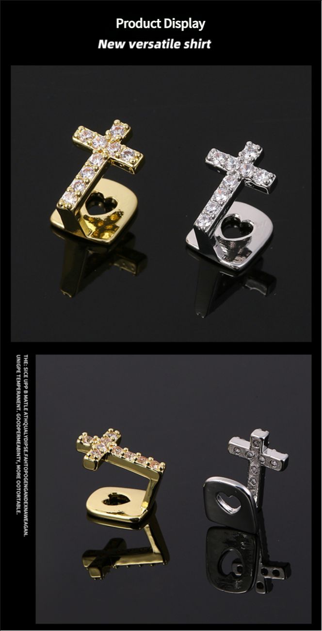 Cross copper micro-inlaid zircon single hip-hop braces teeth grillz teeth decoration trendy tooth decoration hip-hop teeth grillz tooth grillz