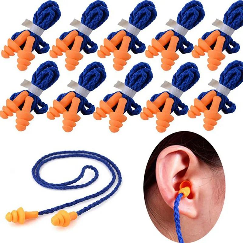 10Pcs Soft Silicone Corded Ear Plug Protector Reusable Hearing Protection Noise Reduction Safe Work Comfortable Earplugs Earmuff