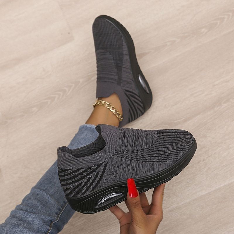 New breathable flying woven low help set foot single shoes for women sports air mesh surface thick sole wedge shoes 22812