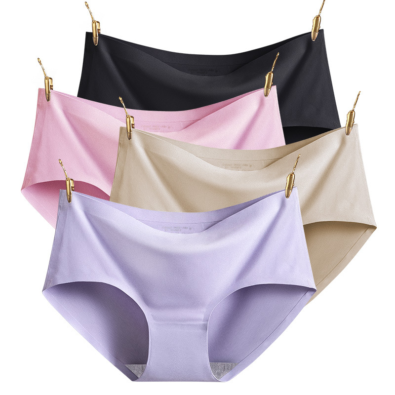 NK-009 women's ice silk underwear sexy seamless panties low rise girl shorts 4pcs set