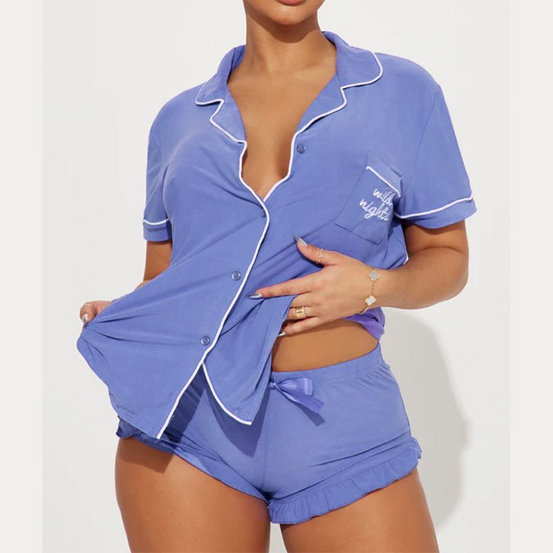 Summer Casual Women Pajama Set Soft Modal Cotton Letter Printed Short Sleeve Top With Pocket Elastic Waist Shorts Home Wear Suit