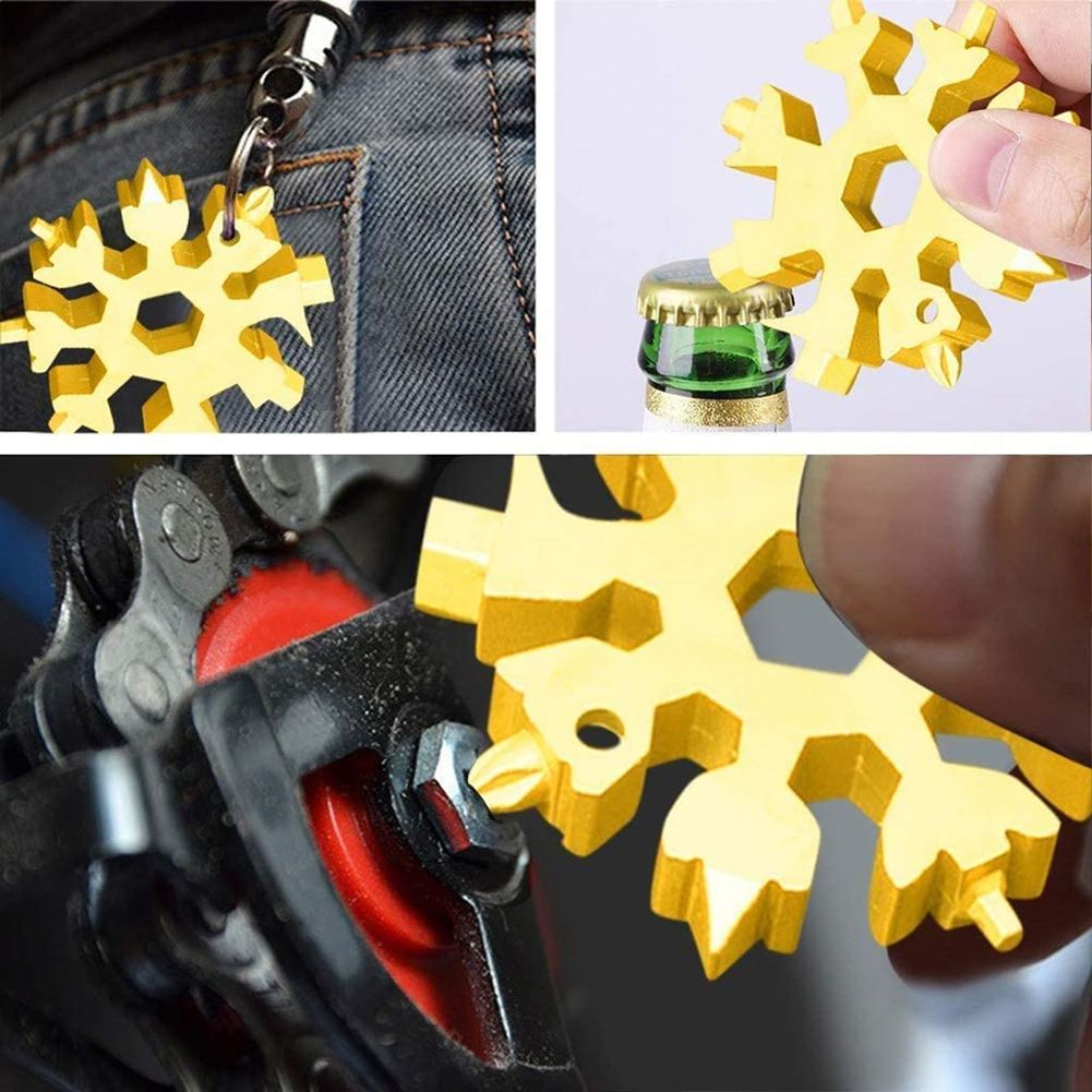 18 In 1 Snowflake Multi Tool, Stainless Steel Beer Bottle Opener, Flat Phillips Screwdriver Kit/Wrench, Outdoor Durable and Portable