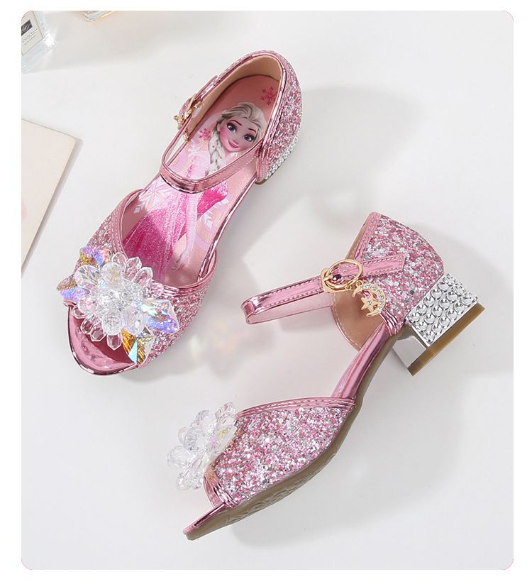 Dress Shoes Girls' High-Heeled Sandals Summer New Children's Crystal Shoes Children's Soft Soled Snow Princess Shoes