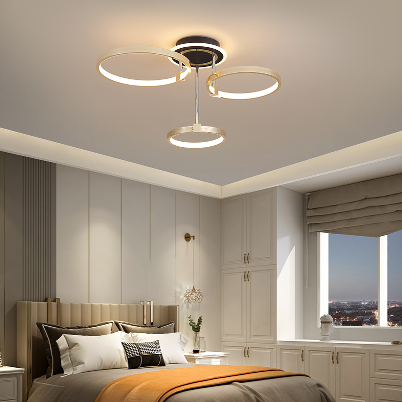 LPS Nordic creative round chandelier bedroom living room dining room lighting golden chrome halo ceiling lamp