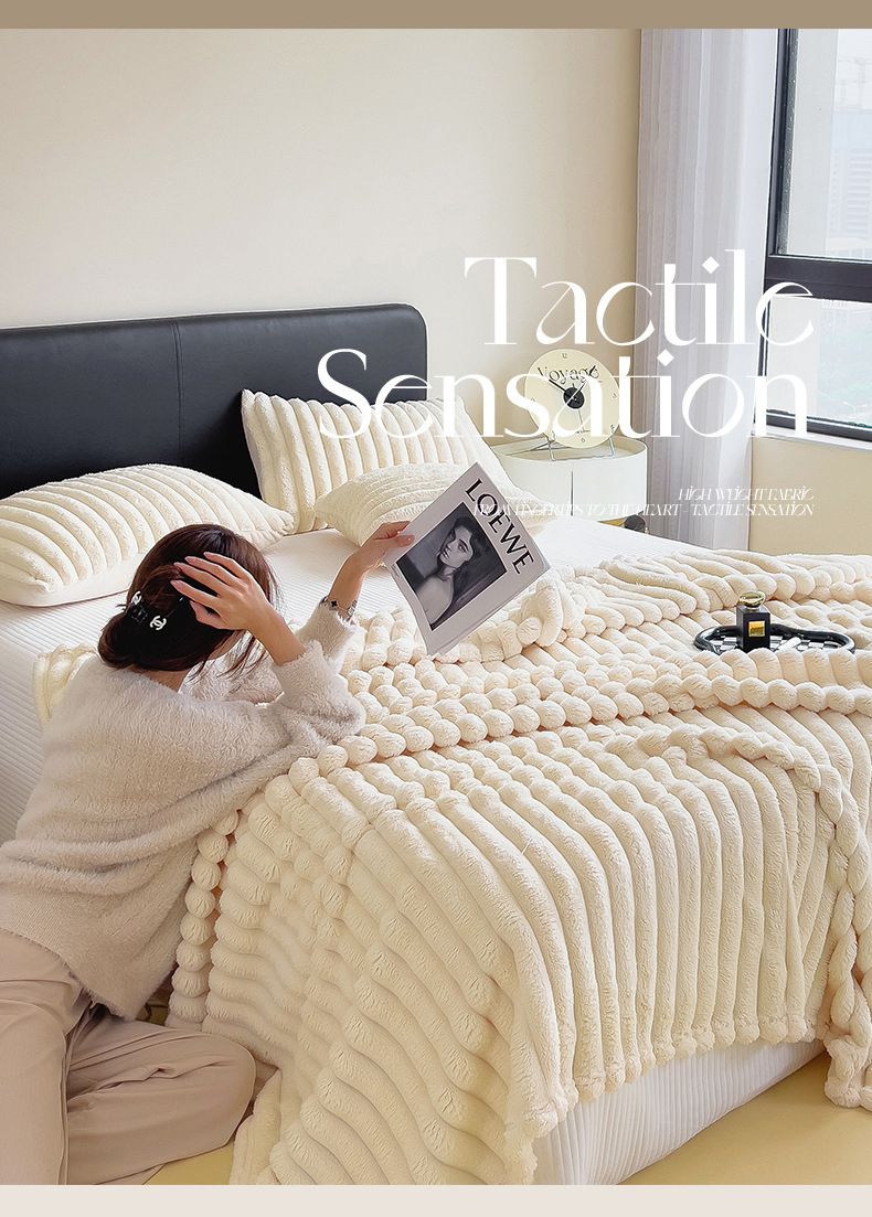 Khaki Throw Blanket for Couch - GentleSoft Cozy Soft Blankets for Women, Cute Small Rabbit Fur Fabric Throws for Girls, Off White, 150*200cm