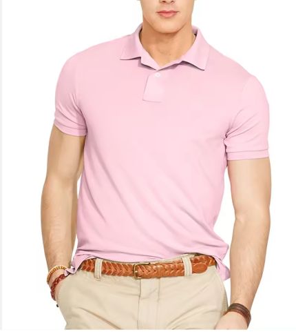 New Apparel Short Sleeve High-End Polo Shirt with Embroidery Men Shirt Men Polo 100% Cotton Lacoste (LIGHT PINK)