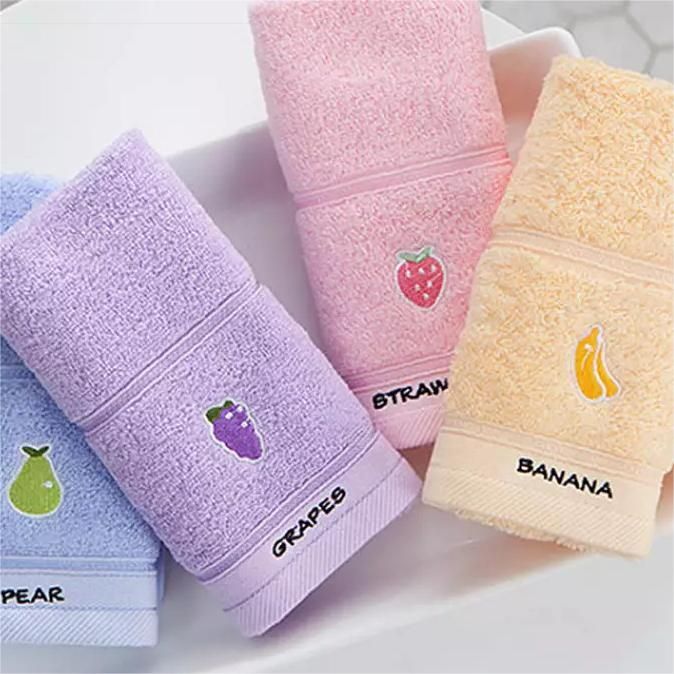 E3113 Children's Cartoon Embroidered Towel Cotton Solid Color Small Square Scarf