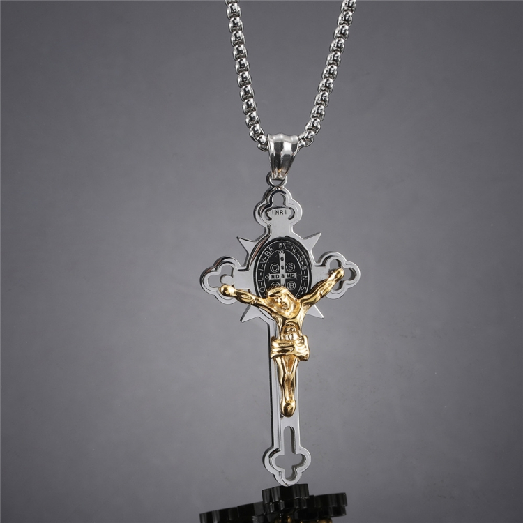 Necklace male female Stainless steel necklace pendant Jesus cross Pendant Chain CRRSHOP men women gold silvery necklace present
