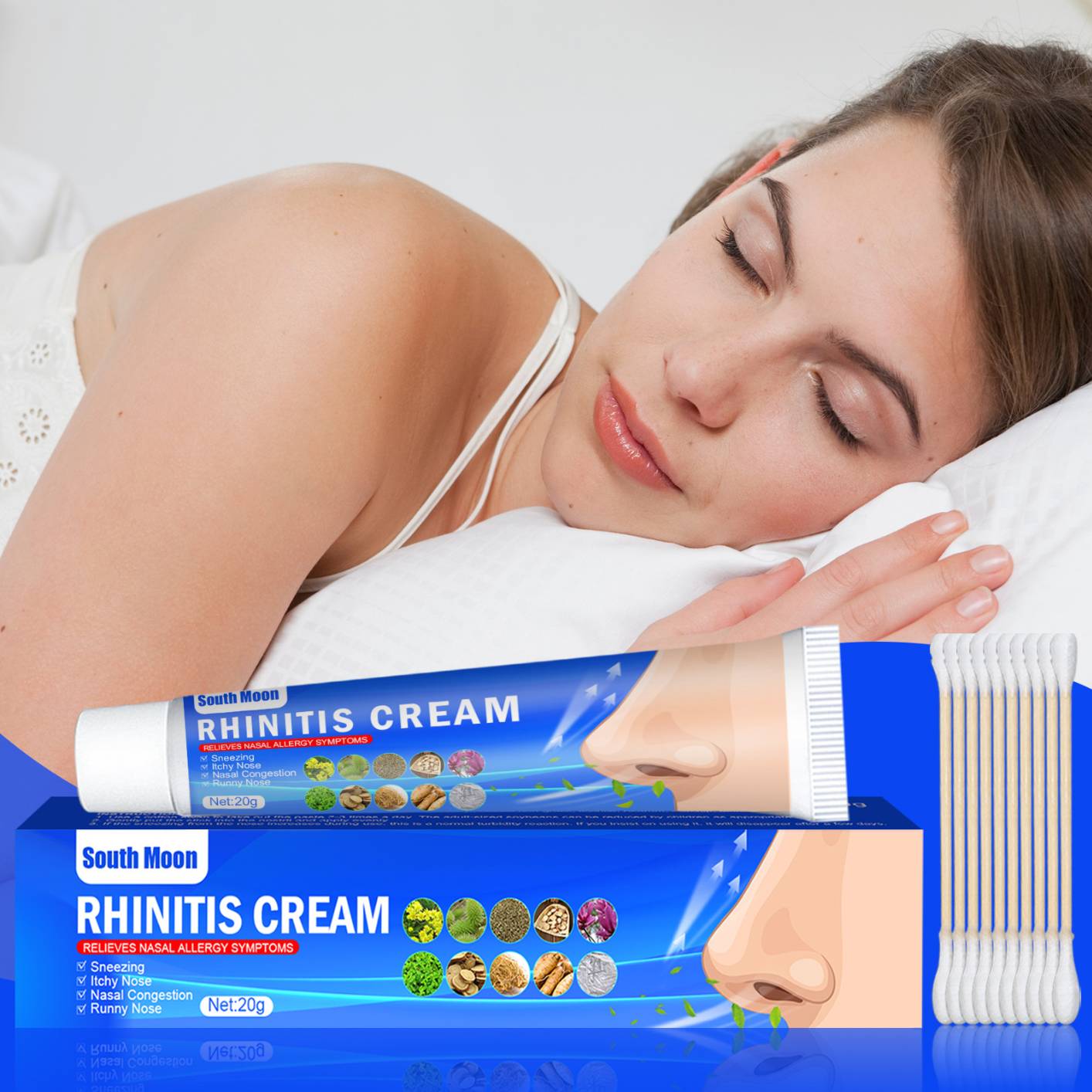 Rhinitis Ventilation Cream, Soothing Nose Relief Ointment for Dry Cold, Runny Nose, Itching, Sneezing, Stuffy Nose, No Ventilation