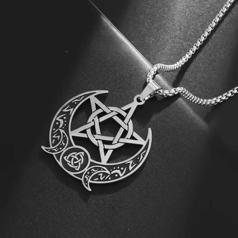 Crescent Moon, Five pointed Star, Pendant Necklace, Male, Female, Couple pendant chain necklace free shipping