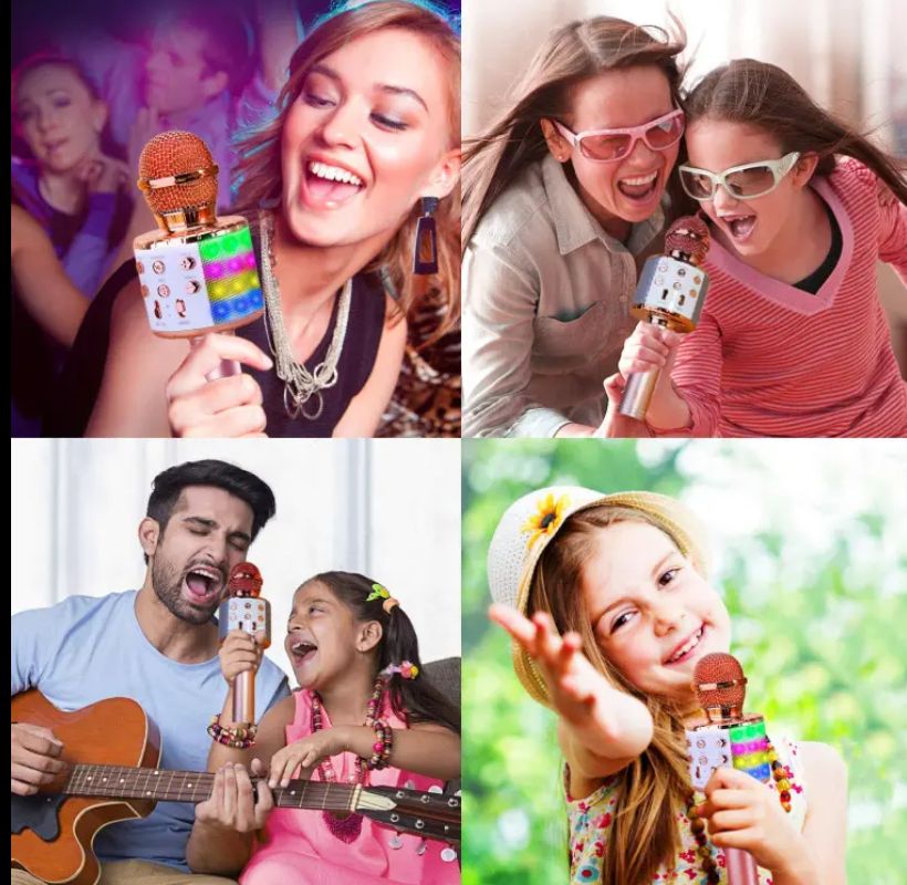 Wireless Bluetooth Karaoke Microphone, 3-in-1 Portable Handheld Karaoke Microphone Speaker Unit Home Party Birthday Fit All Smartphone PC (Rose Gold)Microphone Karaoke Microphone for Kids Singing, 5-in-1 Bluetooth Microphone with LED Light Karaoke Machine Portable Microphone Speaker Player Recorder for Family Gathering Birthday