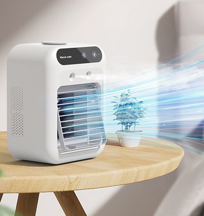 Portable Air Conditioners, USB Personal Mini Air Conditioner with 3-speed, Evaporative Air Cooler with Touch Screen, Portable AC unit Fan for Room, Tent, Bedroom, Car, RV, and Camping, Up and down speed adjustment + 9-blade spiral [strong wind] + double-head spray + charging and plugging, Mini Portable Rechargeable Air Conditioner Conditioning Fan Portable Low Noise