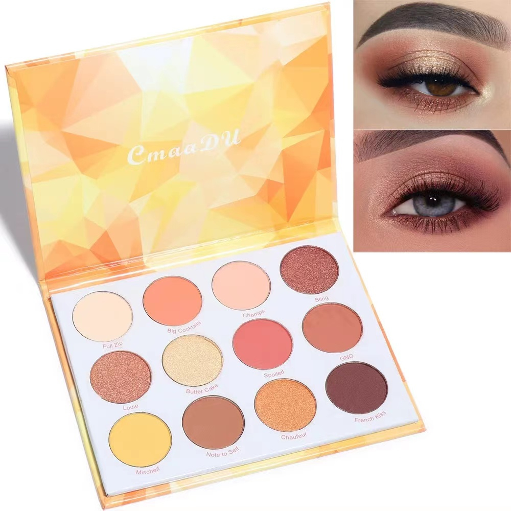 CmaaDu 12 Colors Eye Shadow Palette Makeup Matte Shimmer Glitter Powder Long lasting Waterproof Eyeshadow Pigment Board 