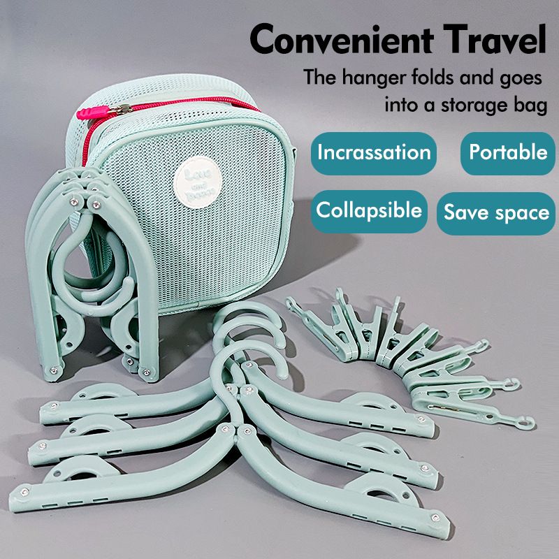 Portable Foldable Clothes Hanger with Storage Bag, Lightweight Travel Garment Rack for Business Trips, Student Dormitory and Daily Household Clothes Organizer
