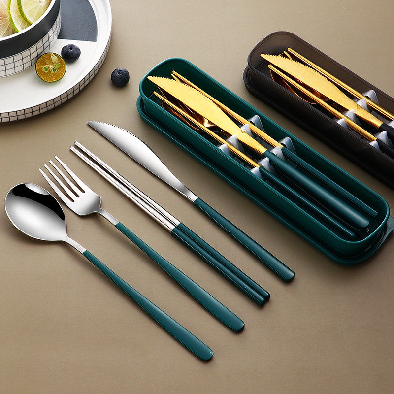 CS-013 Portable Travel Tableware Set Stainless Steel Dinnerware With Box Kitchen Fork Spoon Dinner Set For Kid School Cutlery