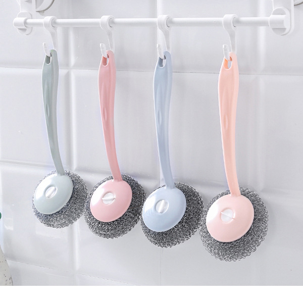 SSGSQGS Stainless Steel Sponges Scrubbers Cleaning Ball Utensil Scrubber Metal Scrubber Scouring Pads Ball for Pot Pan Dish Wash Cleaning for Removing Rust Dirty Cookware Cleaner with Handle