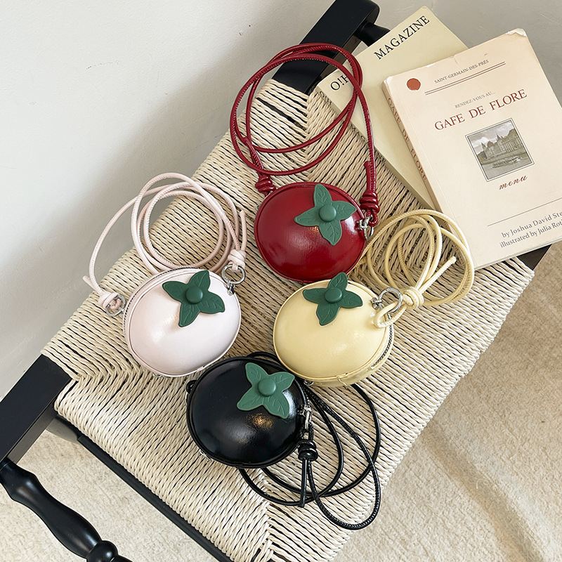 Cute Fruit-Shaped Mini Crossbody Bag, PU Leather Round Zipper Coin Purse, Adjustable Shoulder Strap, Small Handbag for Women, Girls, Daily Use & Casual Outings
