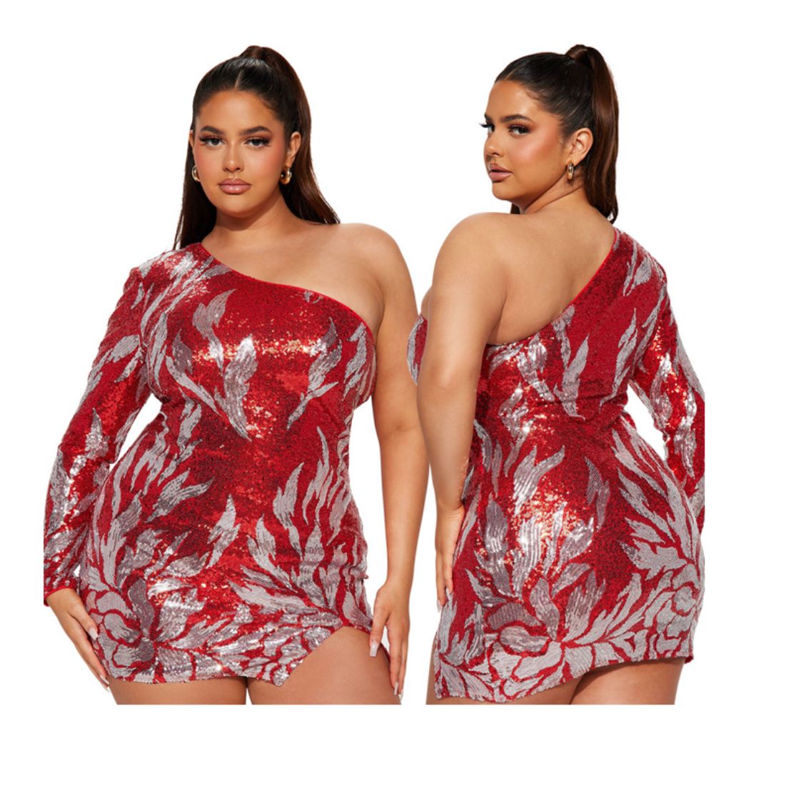 New fashion one-shoulder slim sequined hip dress with short skirt fashion sexy party bar performance skirt female lady ladies woman women
