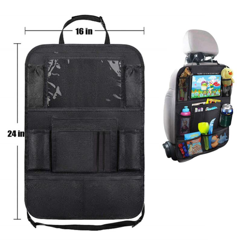 Car Backseat Organizer with Touch Screen Tablet Holder + 9 Storage Pockets Kick Mats Car Seat Back Black