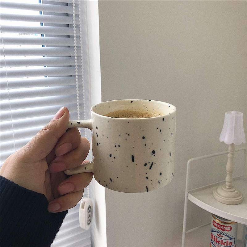 Ins Creative Retro Ceramic Splash Ink Wave Dot Mug Coffee Milk Cup Minimalist Design Home Couple Ceramic Water Cup
