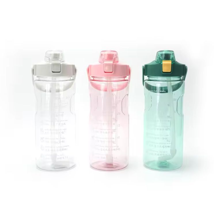 1.5 Liter Large Capacity Fitness Clear Plastic Motivational Water Bottle with Time Marker and Straw