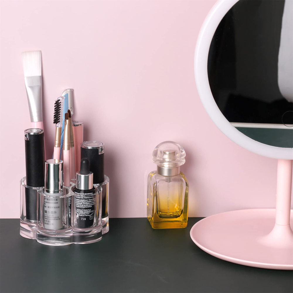 1028 Small Lipstick Holder and Organizer,Acrylic Round Lip Gloss Stand for Vanity,Nifty Flower Shape with 12 Slots