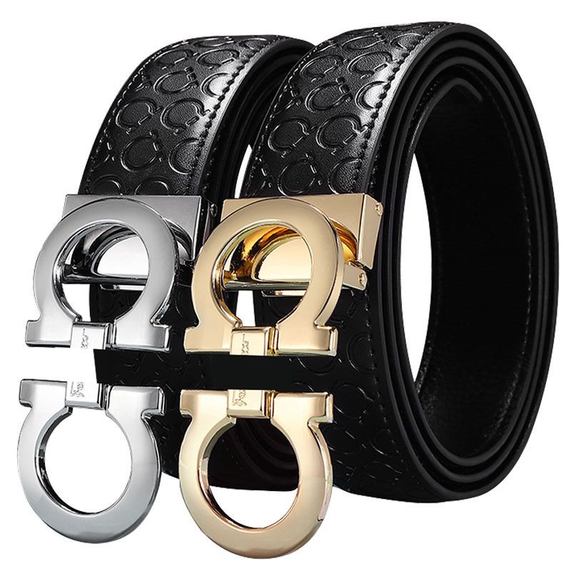 Men's Fashion Business Alloy Smooth Buckle Belt Casual Youth Genuine Leather Belt