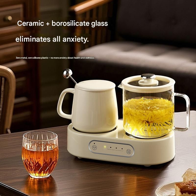 Dual Burner Health Cup, All-in-One Constant Temperature Stew & Cup Warmer, Mini Office Health Pot, Compact & Portable for Office Use  Adapter connector