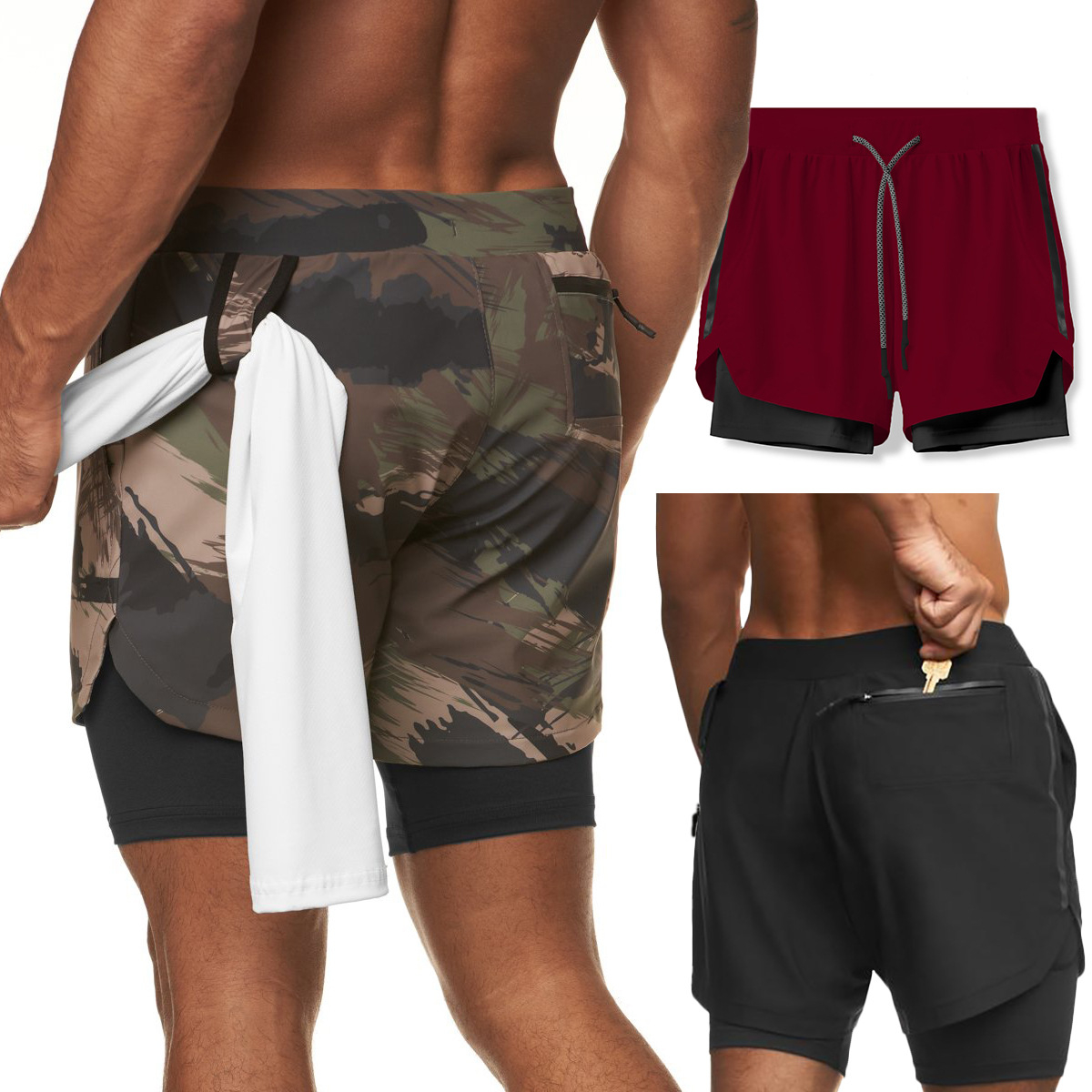 DK36 Men's Sport Shorts Summer Woven Quick Dry Mid-waist Running Shorts Double Side Shorts