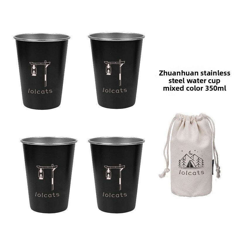 Xiaomi - style 304 stainless - steel camping coffee and beer cup set, travel - portable, suitable for camping, with a drop - resistant water cupBlack 4-piece set