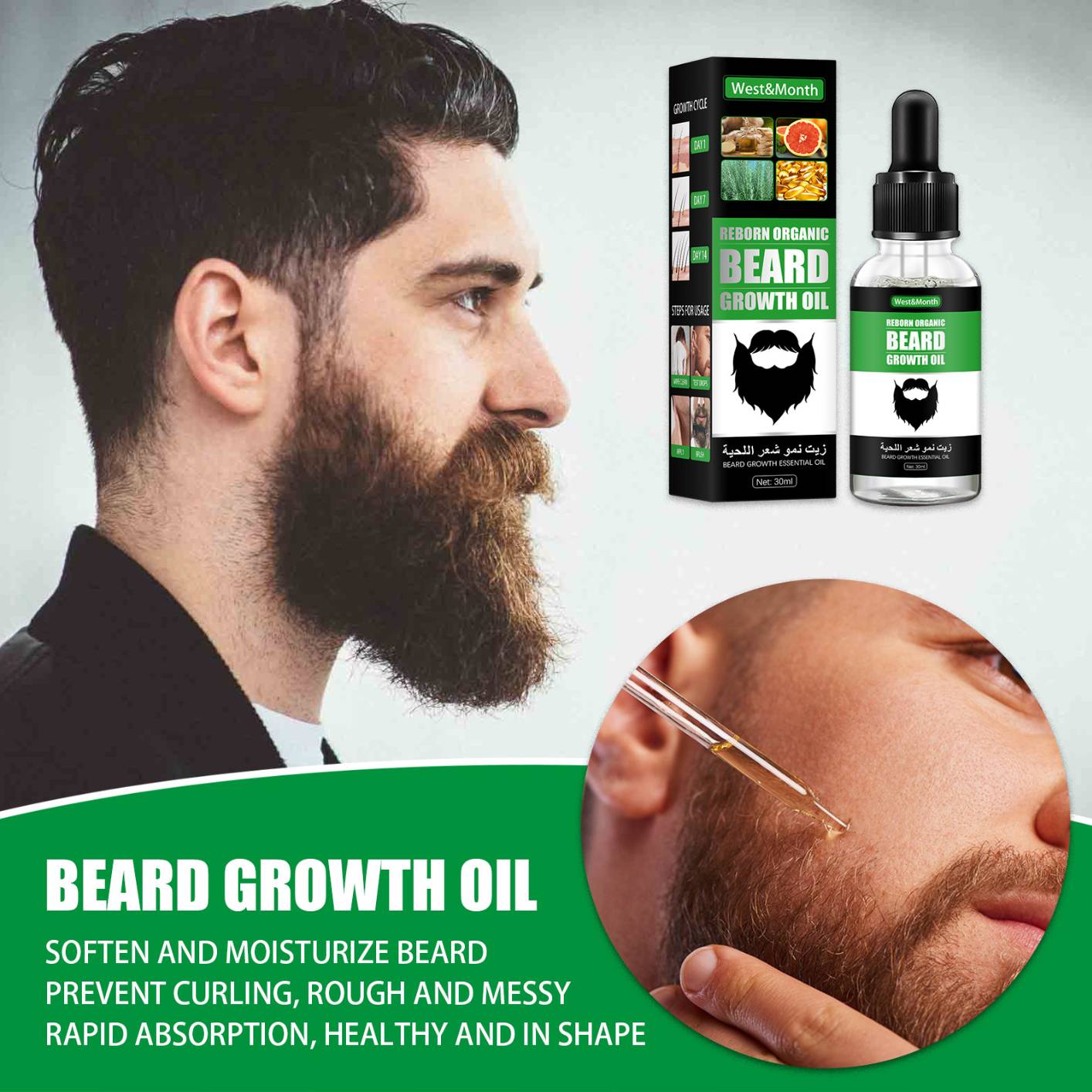 Beard Growth Oil For Men - Beard Serum That Fills Patches & Fix Thinning - Facial Hair Treatment - Chest Hair Thickening Conditioner & Enhancer