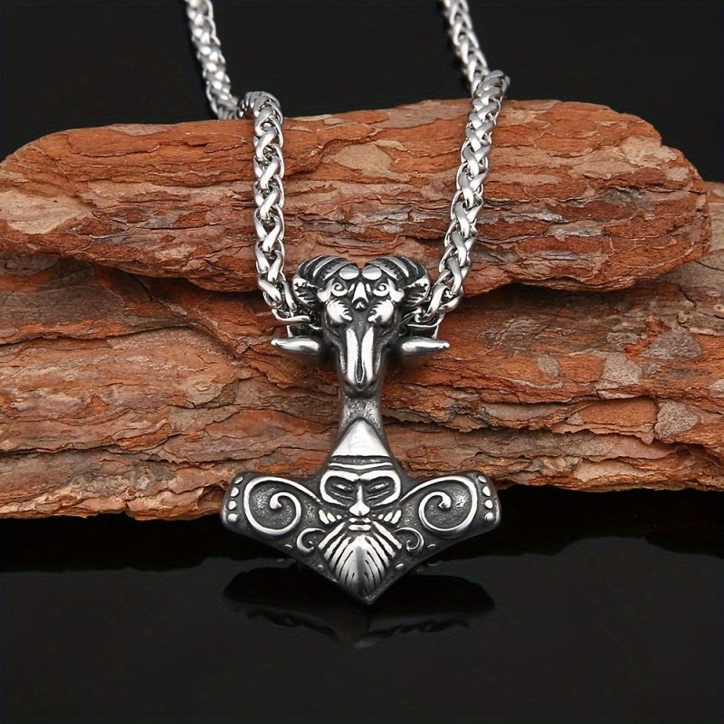 Necklace ,Mythical Viking Metal Odin Ram Thor Hammer Pendant Necklace,free shipping chain