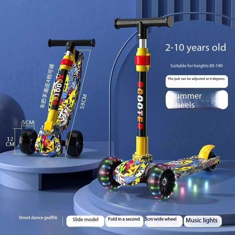 Scooter for children aged 1-3 to 6 and over 12 years old, with foldable pedals for boys and girls, and a slippery scooter for babies