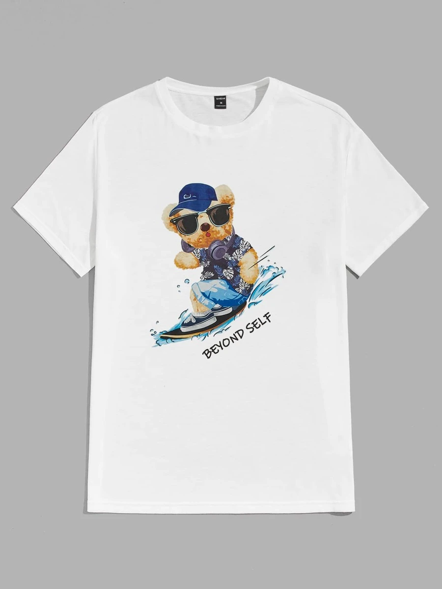 DX019# Men Cartoon & Slogan Graphic T-Shirt
