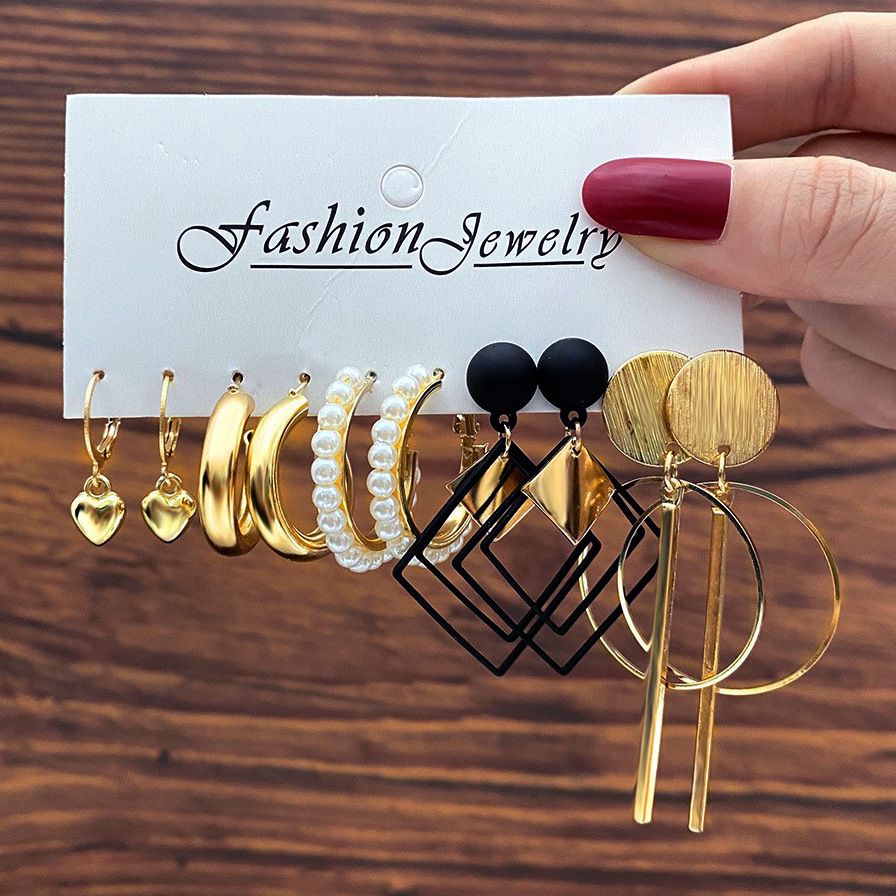 Europe and the United States new triangle diamond ring earrings set combination creative retro fashion alloy earrings HSJ-15683