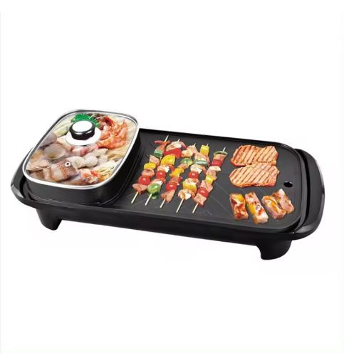 Multi-function 2L Electric Frying Pan Boiled And BBQ Hot Pan Party Wedding Grill Pan Rinse And Bake Integrated Pot Non-stick Mini Baking Pan, Household Bbq Smokeless Electric Grill Pan