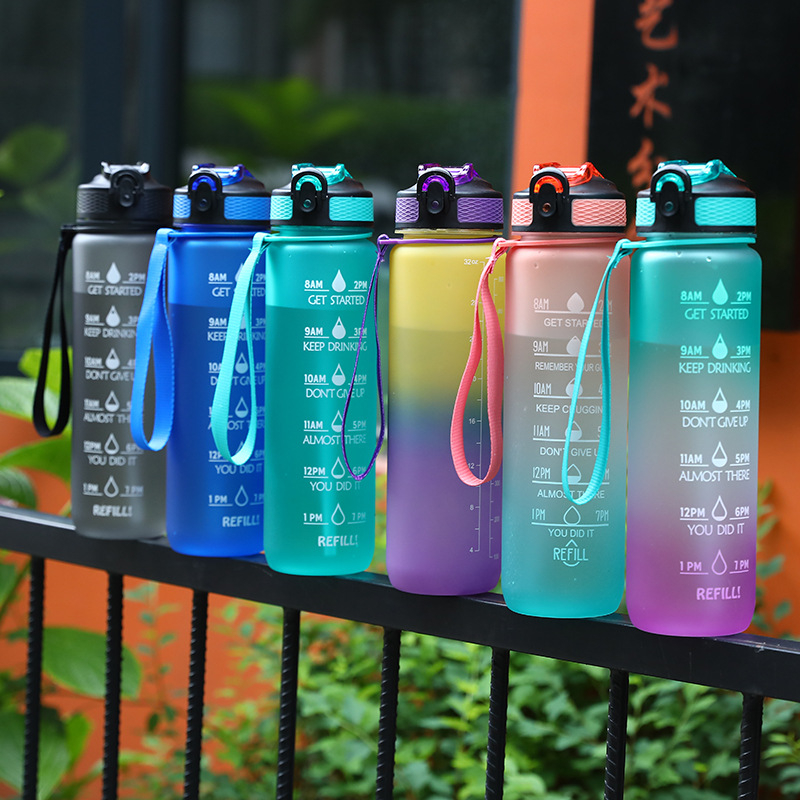1 Liter Water Bottle With Time Scale fitness Outdoor Sports Water bottles with straw Frosted Leakproof Motivational Sport Cups