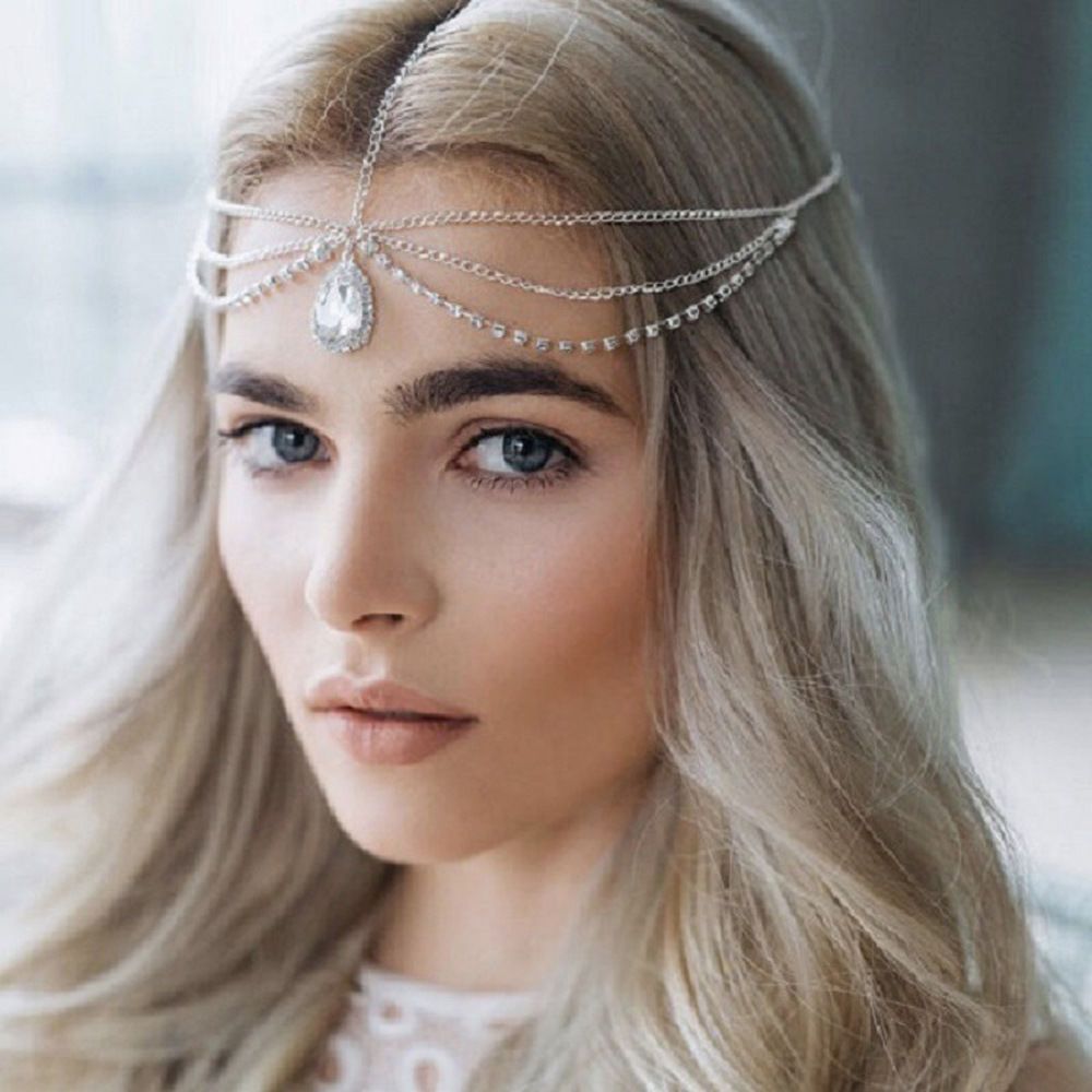 FD0039 Women's Fashion Pear-Shaped Pendant Headwear Rhinestone Chain Headwear